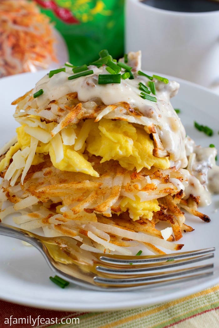 Hash Browns Breakfast Stack - A delicious, easy breakfast with layer upon layer of delicious flavor! 