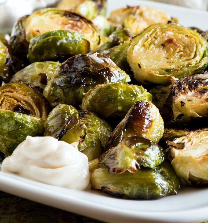 Oven Roasted Brussels Sprouts with Lemon Aioli - A Family Feast