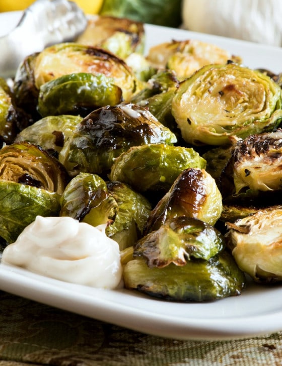 Oven Roasted Brussels Sprouts with Lemon Aioli - A Family Feast