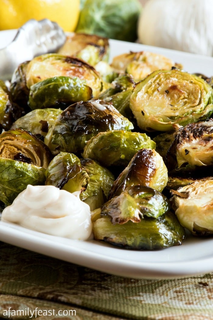 Oven Roasted Brussels Sprouts with Lemon Aioli - This is a flavor combination you will absolutely love!