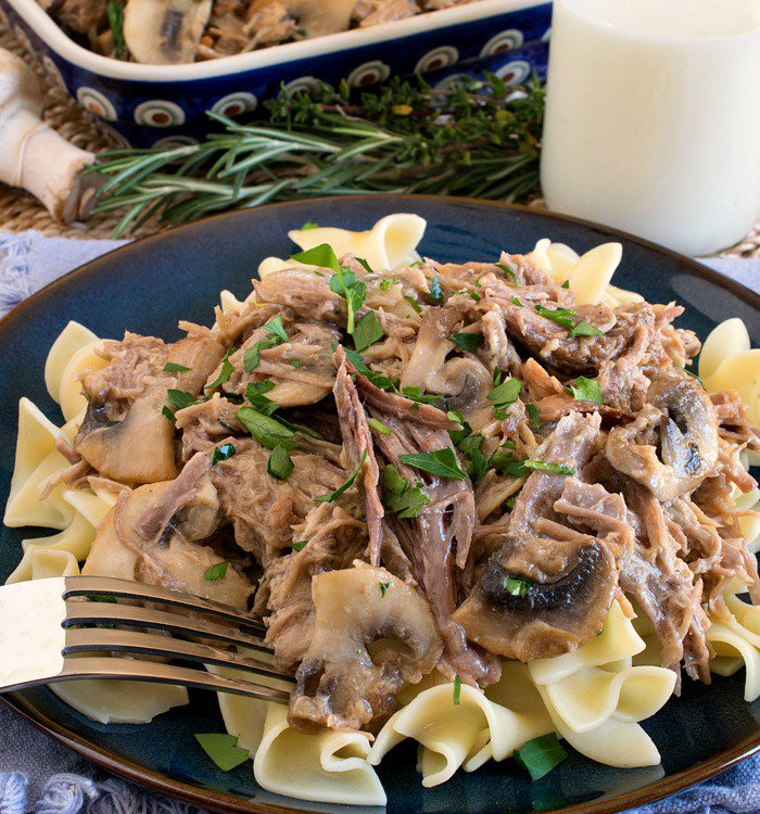 Milk Braised Pulled Pork with Mushrooms - A Family Feast