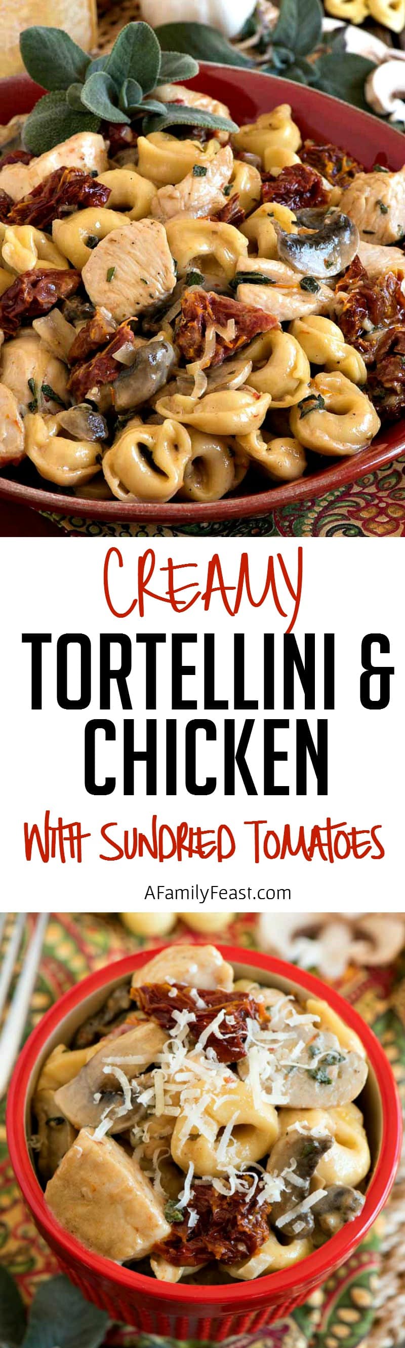 Creamy Tortellini and Chicken with Sun-Dried Tomatoes - A quick and easy meal made with pantry ingredients.