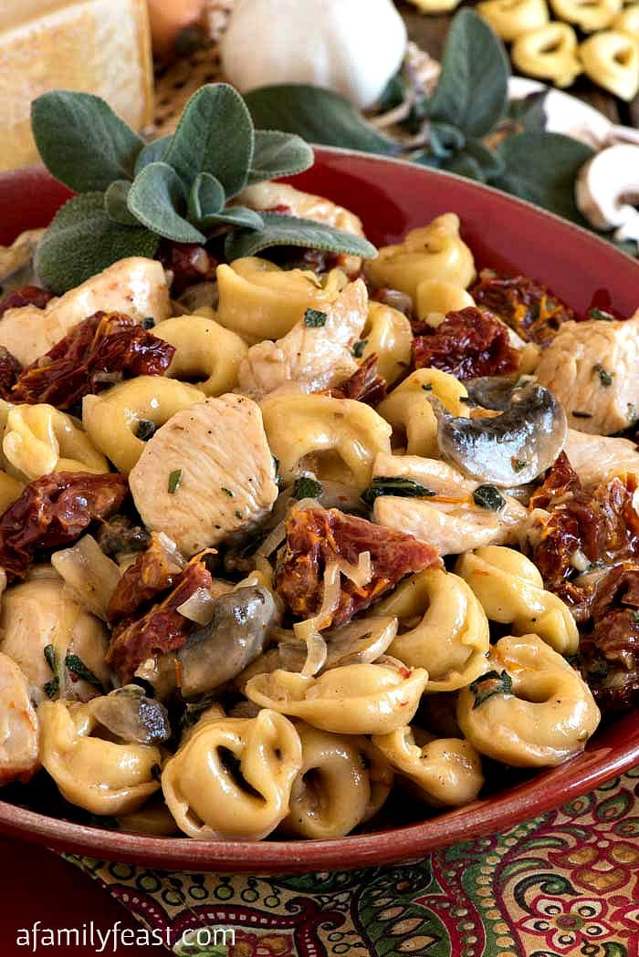Creamy Tortellini and Chicken with Sun-Dried Tomatoes - A quick and easy meal made with pantry ingredients.