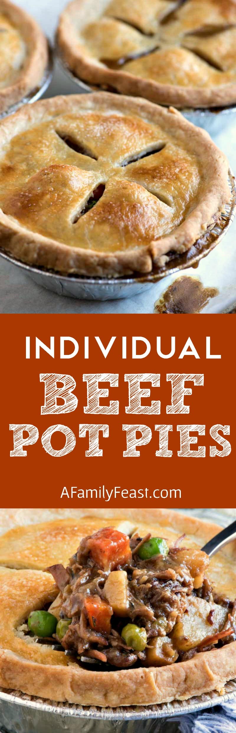 Individual Beef Pot Pies - Make up a batch of these hearty beef pot pies and bake right away or freeze to eat later! Delicious time saving recipe!