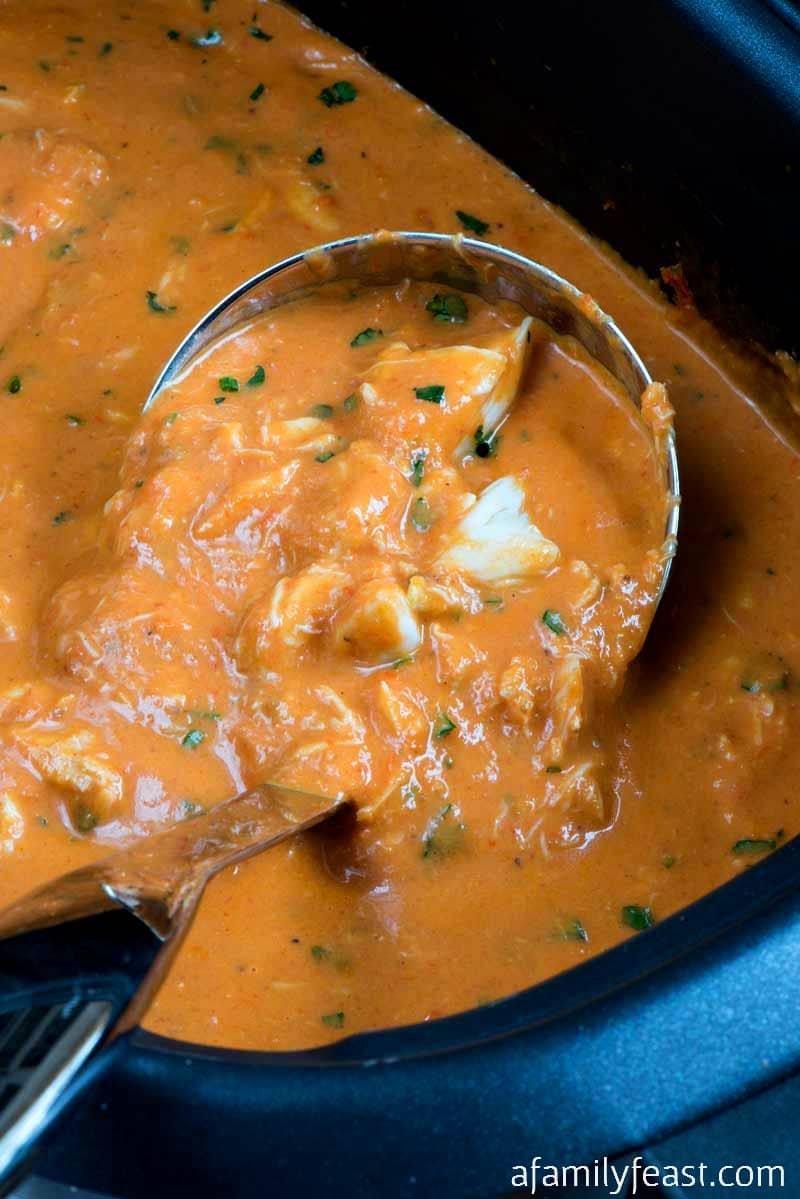 Slow Cooker Tomato Crab Bisque - A creamy tomato broth loaded with chunks of lump crab meat! 