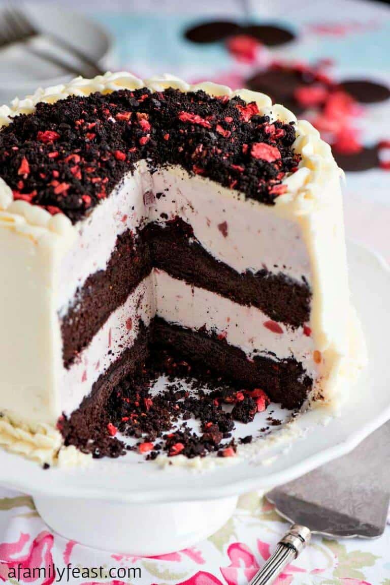 Chocolate Crunch Strawberry Ice Cream Cake - A Family Feast