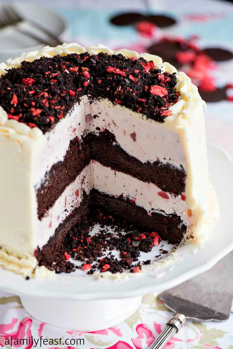 Chocolate Crunch Strawberry Ice Cream Cake - A Family Feast®