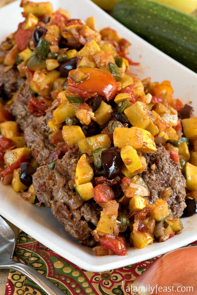 Grilled Beef Patties with Mediterranean Salsa (Whole30) - Burgers topped with a zesty, flavorful vegetable salsa. You'll love this even if you aren't on the Whole30.