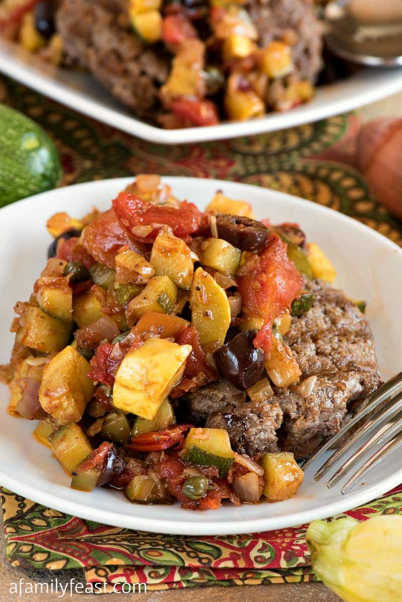 Grilled Beef Patties with Mediterranean Salsa (Whole30) - Burgers topped with a zesty, flavorful vegetable salsa. You'll love this even if you aren't on the Whole30.