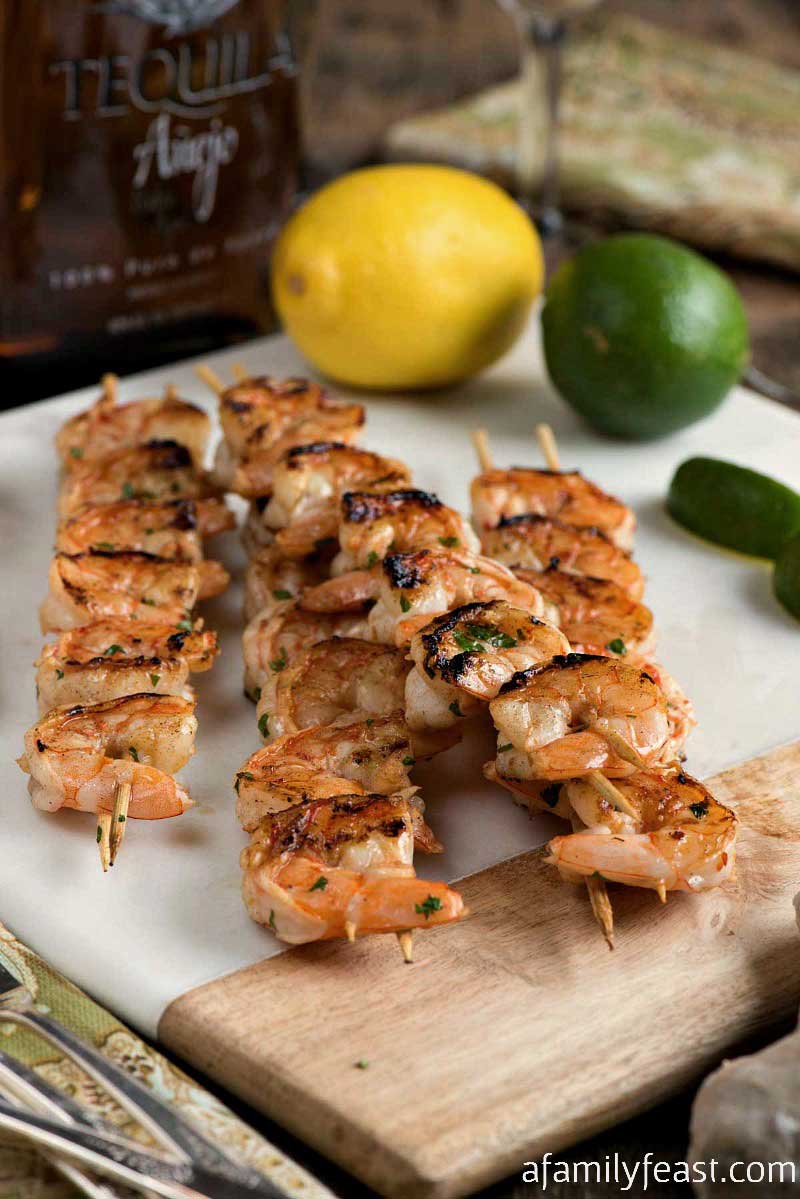 Margarita Shrimp with Rice - Grilled marinated margarita shrimp served over margarita rice! Perfect for Cinco de Mayo!