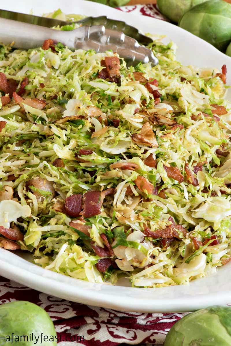 Shaved Brussels Sprouts with Bacon - A simple and delicious side dish that cooks up in just minutes!