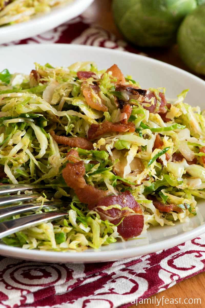 Shaved Brussels Sprouts with Bacon - A simple and delicious side dish that cooks up in just minutes!