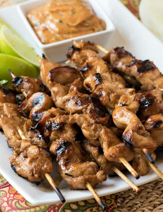 Grilled Chicken Skewers with Thai Chili Peanut Sauce - A Family Feast