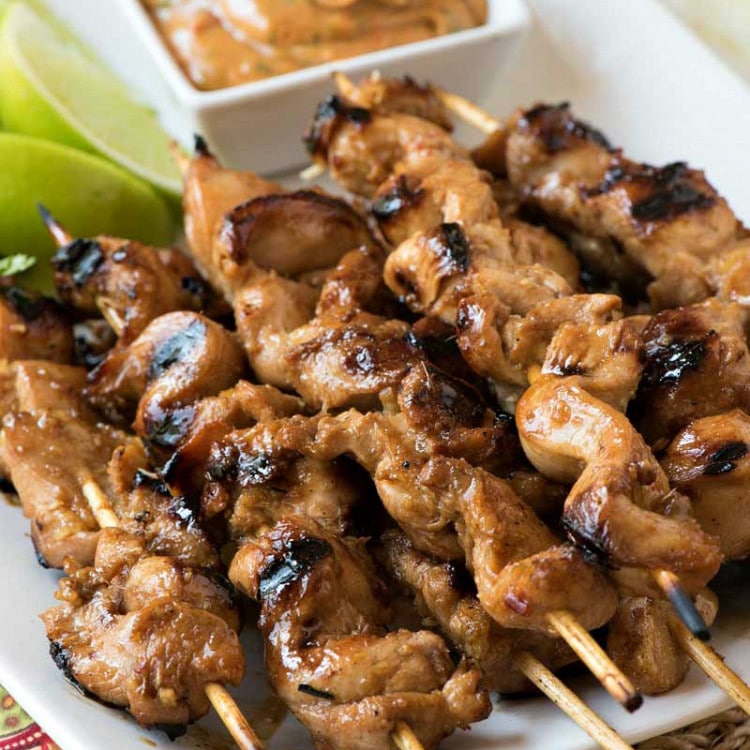 Grilled Chicken Skewers with Thai Chili Peanut Sauce - A Family Feast