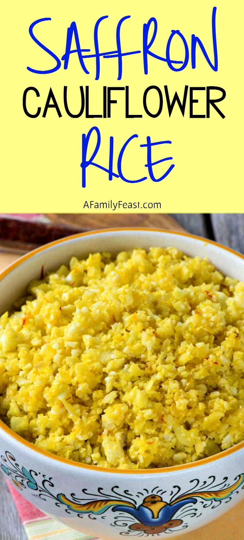 Saffron Cauliflower Rice is a low carb, grain free side dish that is easy to prepare and delicious!