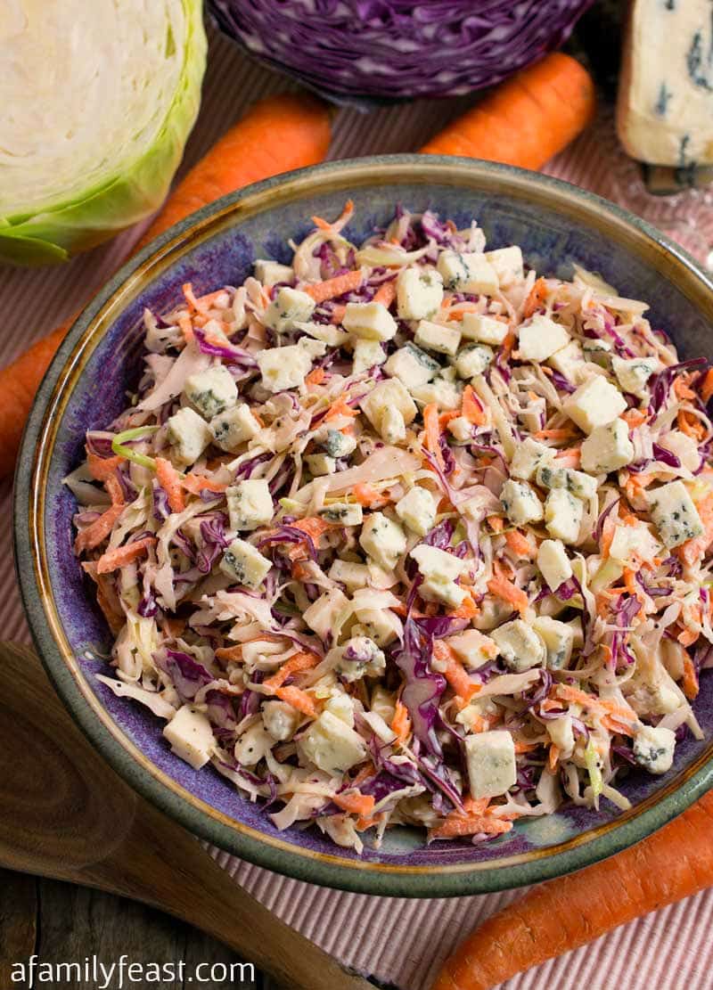 Blue Cheese Coleslaw - A fantastic, easy coleslaw recipe made even better with chunks of blue cheese throughout!