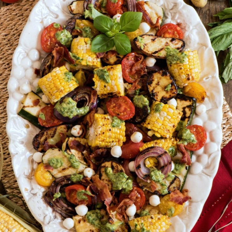 Grilled Vegetable Salad with Basil Dressing - A Family Feast