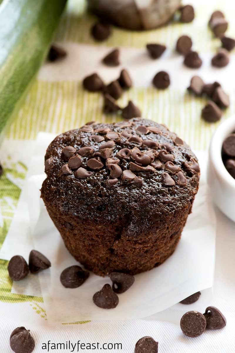 Chocolate Chocolate Chip Zucchini Muffins - A Family Feast