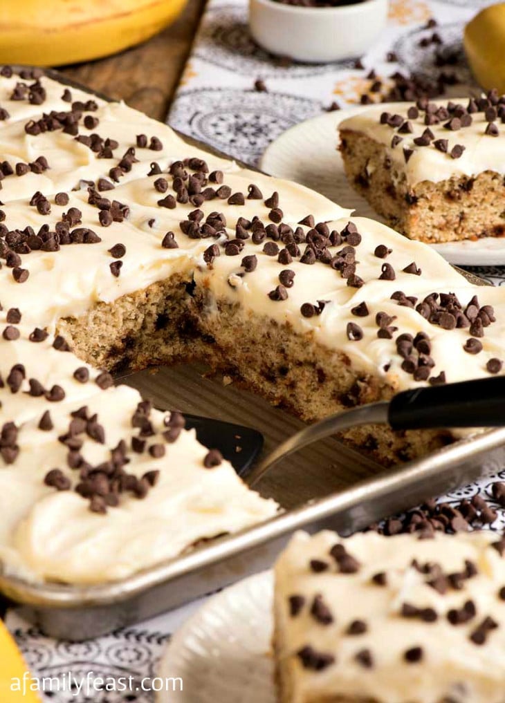 Banana Chocolate Chip Sheet Cake with Cream Cheese Frosting A Family