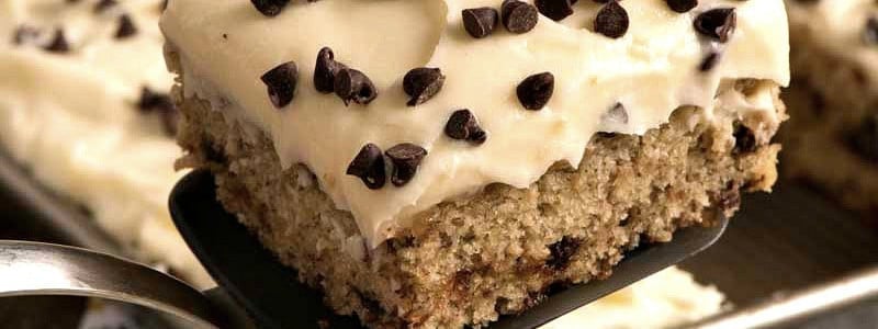 Banana Chocolate Chip Sheet Cake with Cream Cheese Frosting - A Family Feast