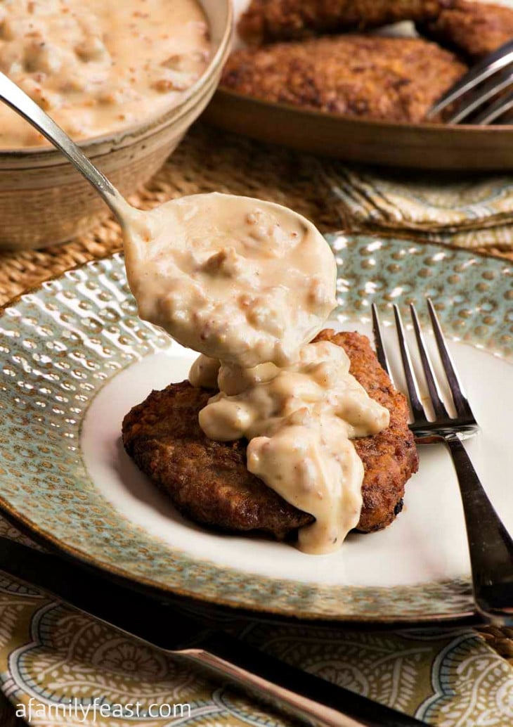 Sausage Gravy Over Chicken Fried Steak A Family Feast®
