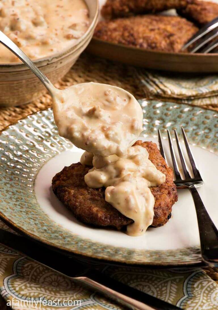 Sausage Gravy Over Chicken Fried Steak - A Family Feast