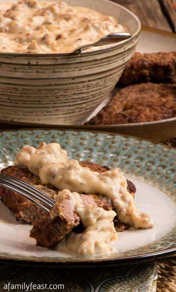 Sausage Gravy Over Chicken Fried Steak A Family Feast®