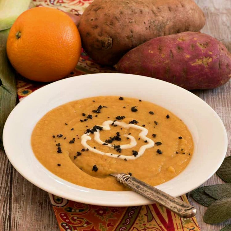 Sweet Potato Soup with Orange Crème Fraîche - A Family Feast