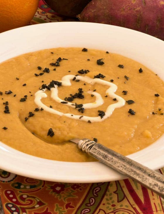 Sweet Potato Soup with Orange Crème Fraîche - A Family Feast
