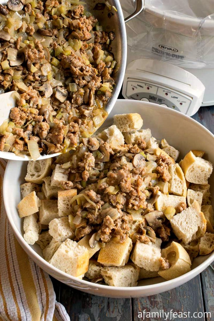 Slow Cooker Sourdough Stuffing with Turkey Sausage and Apples A