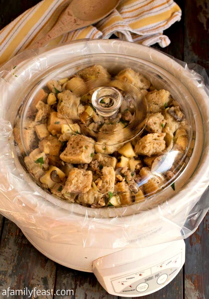 Slow Cooker Sourdough Stuffing with Turkey Sausage and Apples A