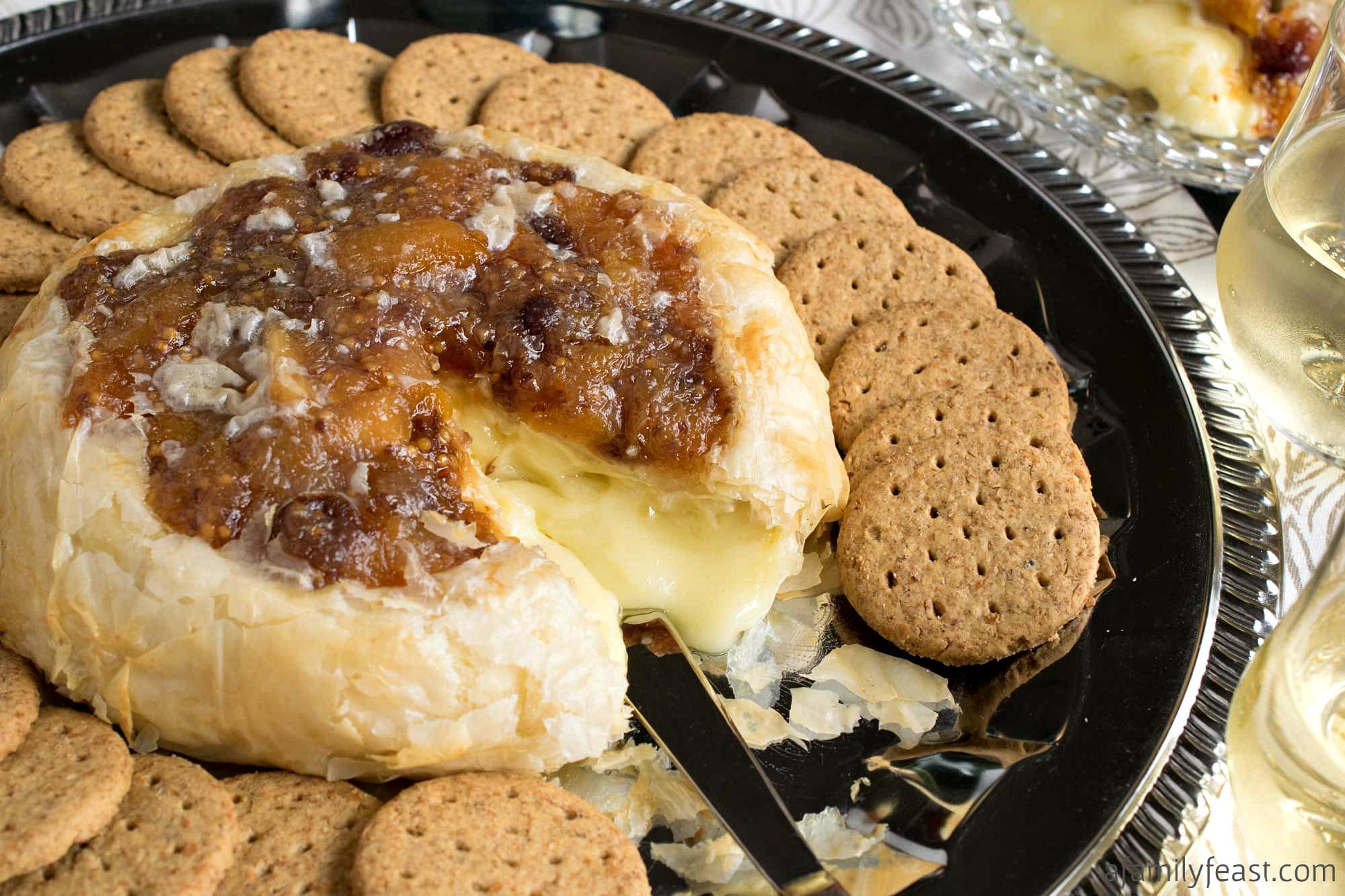 Warm and melty Baked Brie with Mostarda. 