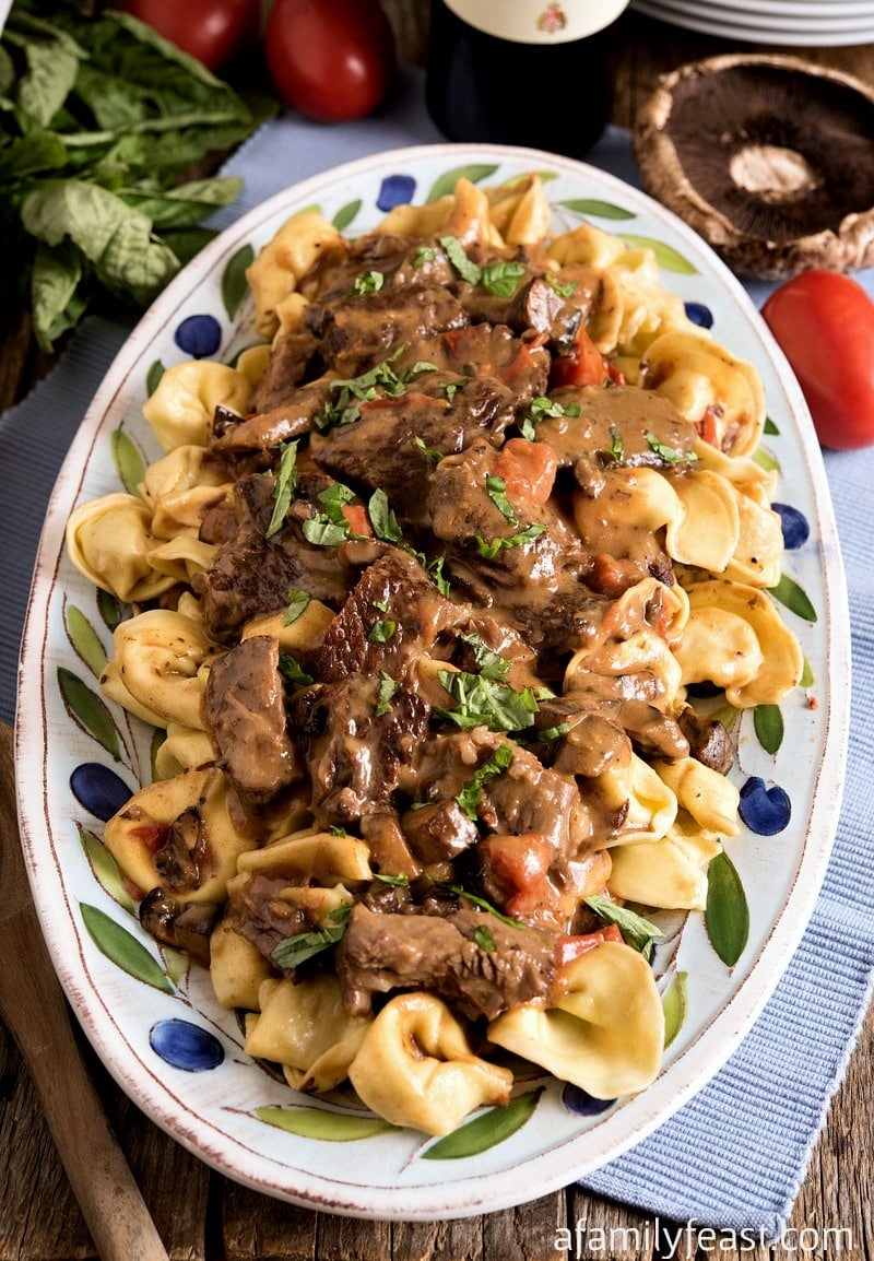 Braised Beef and Tortelloni in Marsala Wine Sauce