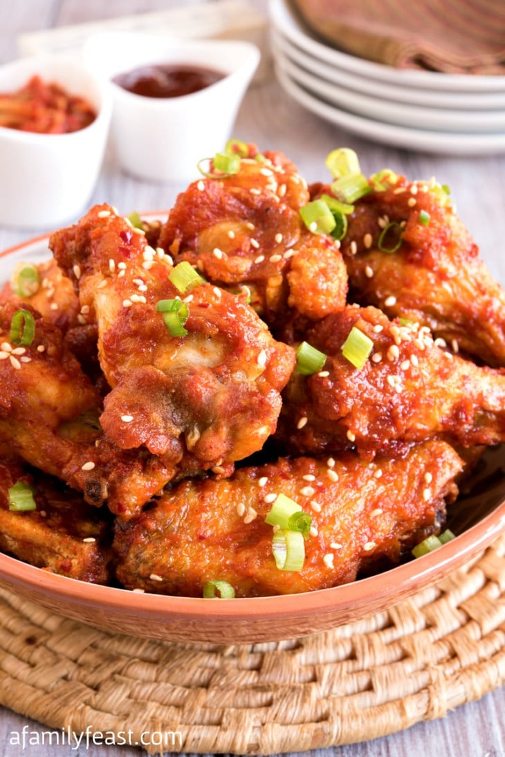 Korean-Style Kimchi Gochujang Chicken Wings - A Family Feast®