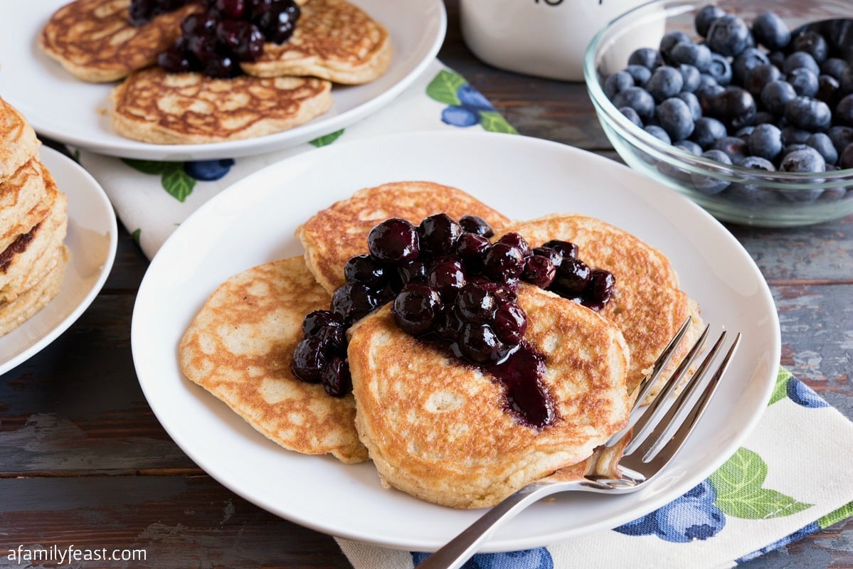 Low Carb Pancakes with Blueberry Sauce - A Family Feast