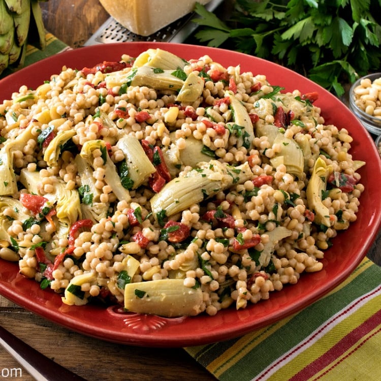 Israeli Couscous Salad with Artichokes and Roasted Red Peppers