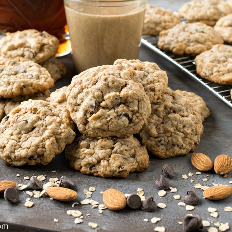 Almond Butter Oatmeal Chocolate Chip Cookies - A Family Feast