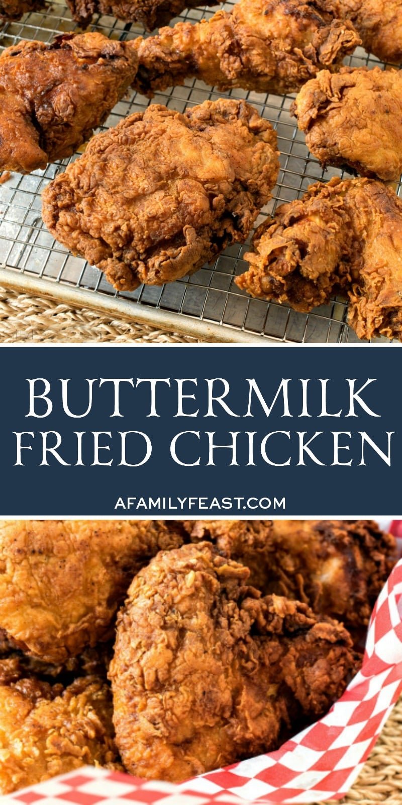 This Buttermilk Fried Chicken recipe is crispy and flavorful on the outside, and juicy and tender on the inside! A true, classic Southern fried chicken recipe!