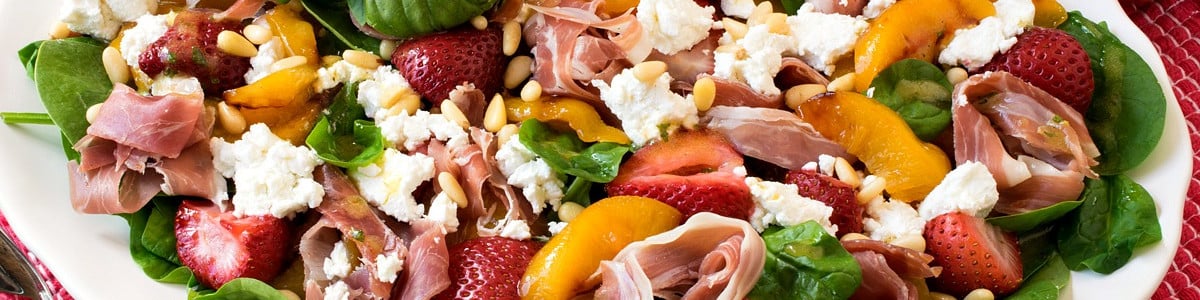Roasted Peach Strawberry Spinach Salad - A Family Feast