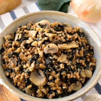 Farro Risotto with Mushrooms and Tuscan Kale