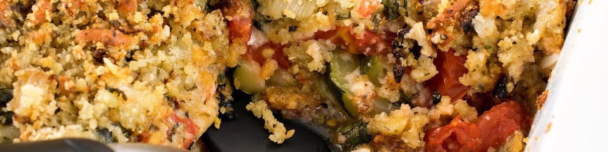 Baked Tomatoes and Zucchini with Cheddar Parmesan Panko Topping