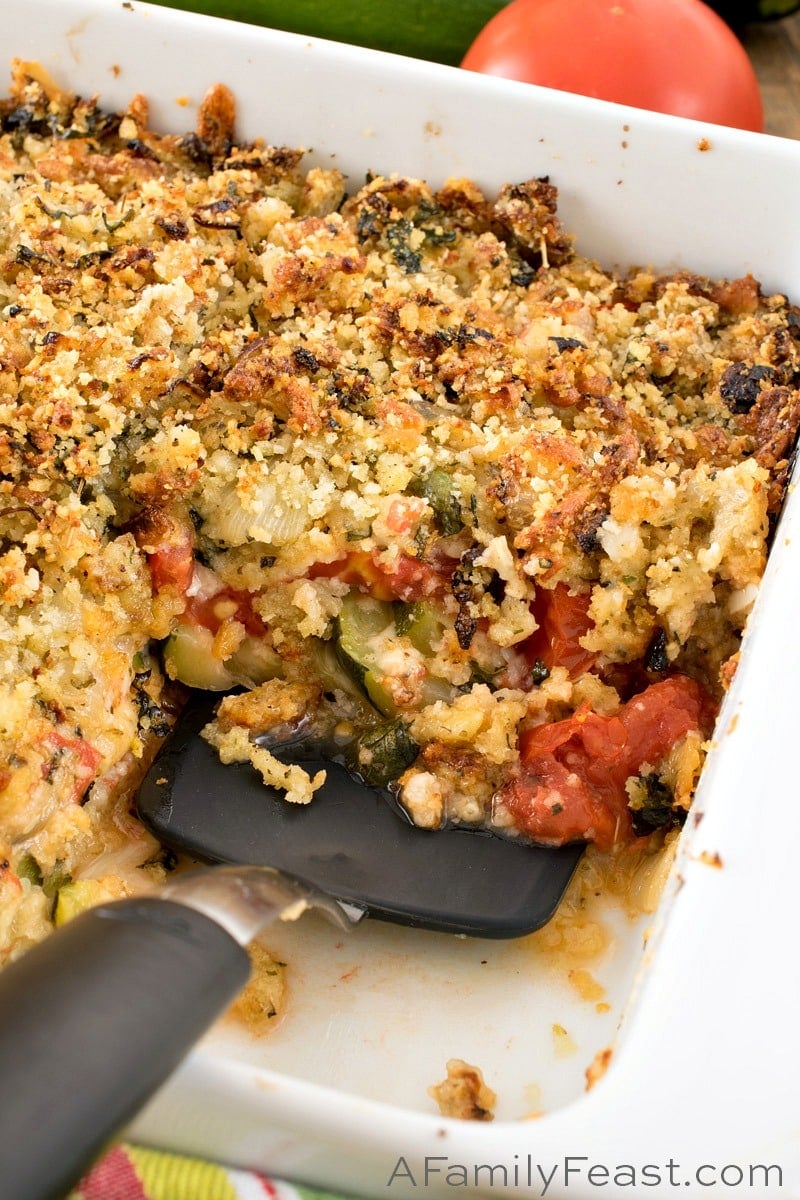 Baked Tomatoes and Zucchini with Cheddar Parmesan Panko Topping 