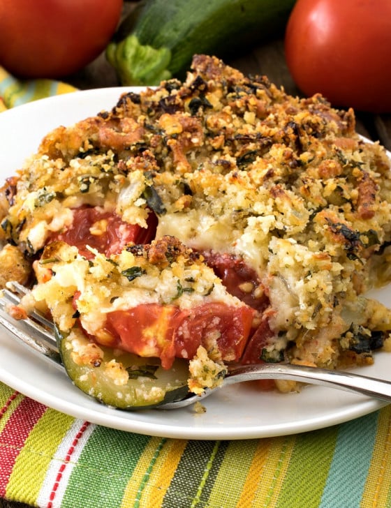 Baked Tomatoes and Zucchini with Cheddar Parmesan Panko Topping