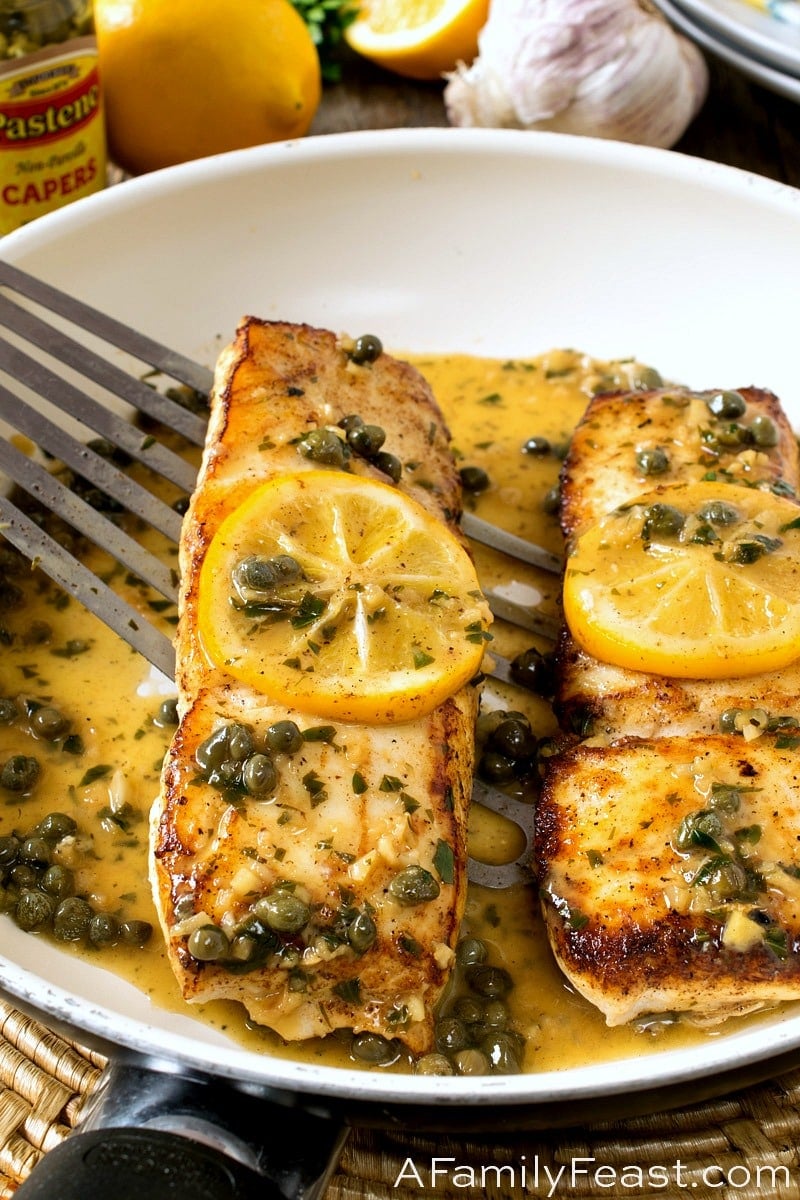 Pan Seared Halibut with Lemon Caper Sauce 