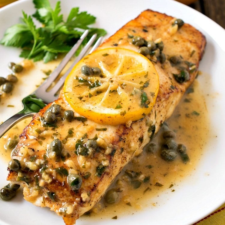 Pan Seared Halibut with Lemon Caper Sauce