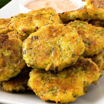 Baked Zucchini Fritters with Smoky Dipping Sauce - A Family Feast