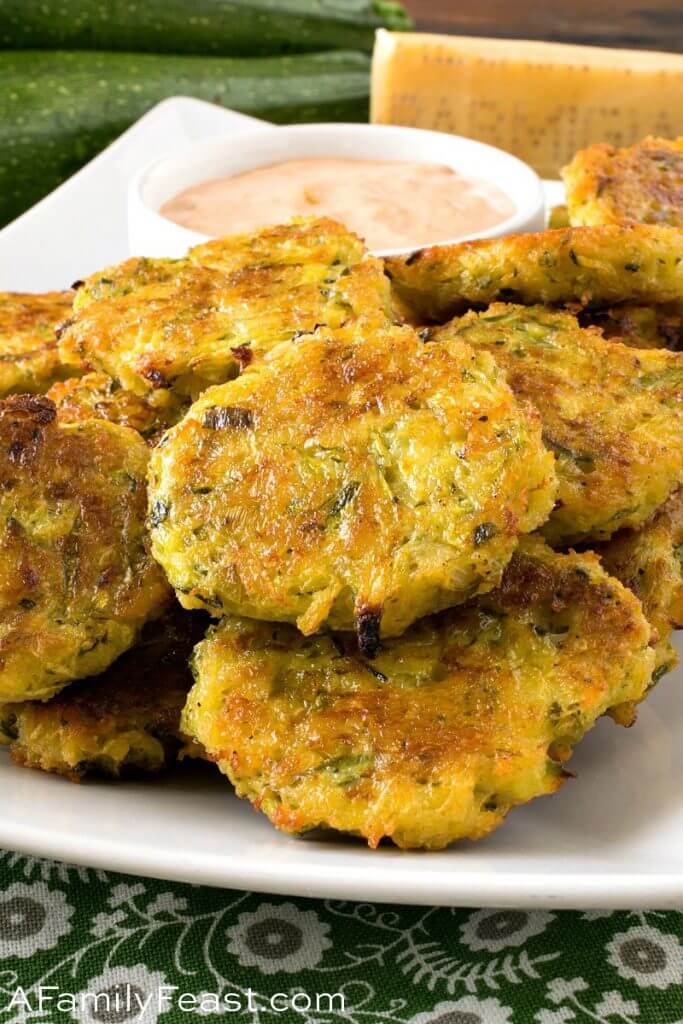 Baked Zucchini Fritters with Smoky Dipping Sauce A Family Feast®