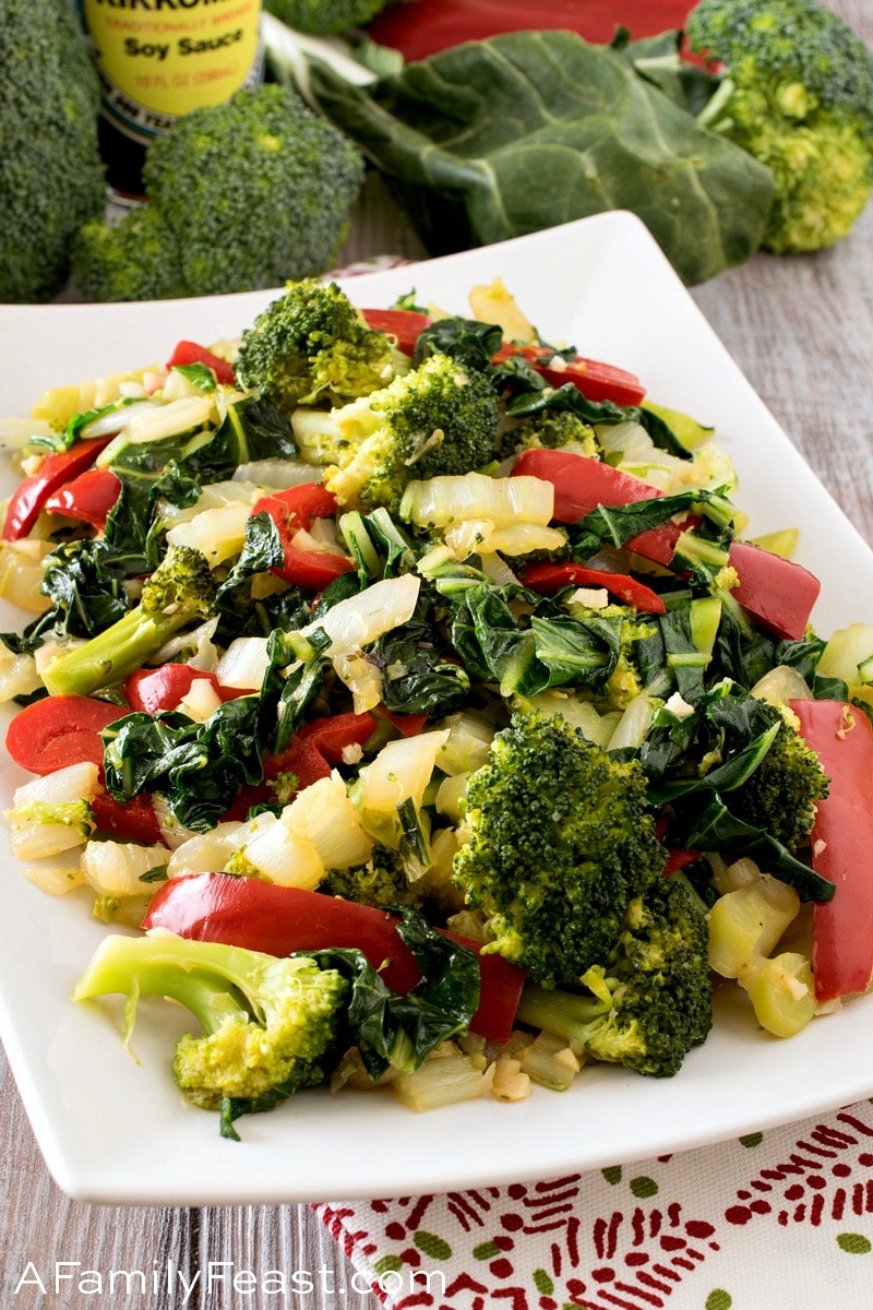 Stir-Fry Bok Choy with Red Pepper and Broccoli 