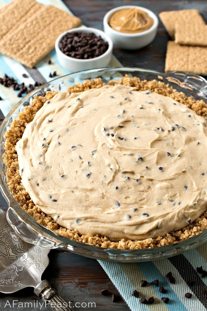 Our Chocolate Chip Peanut Butter Pie has a rich and creamy peanut butter filling with mini chocolate chips throughout. So good! Chocolate Chip Peanut Butter Pie