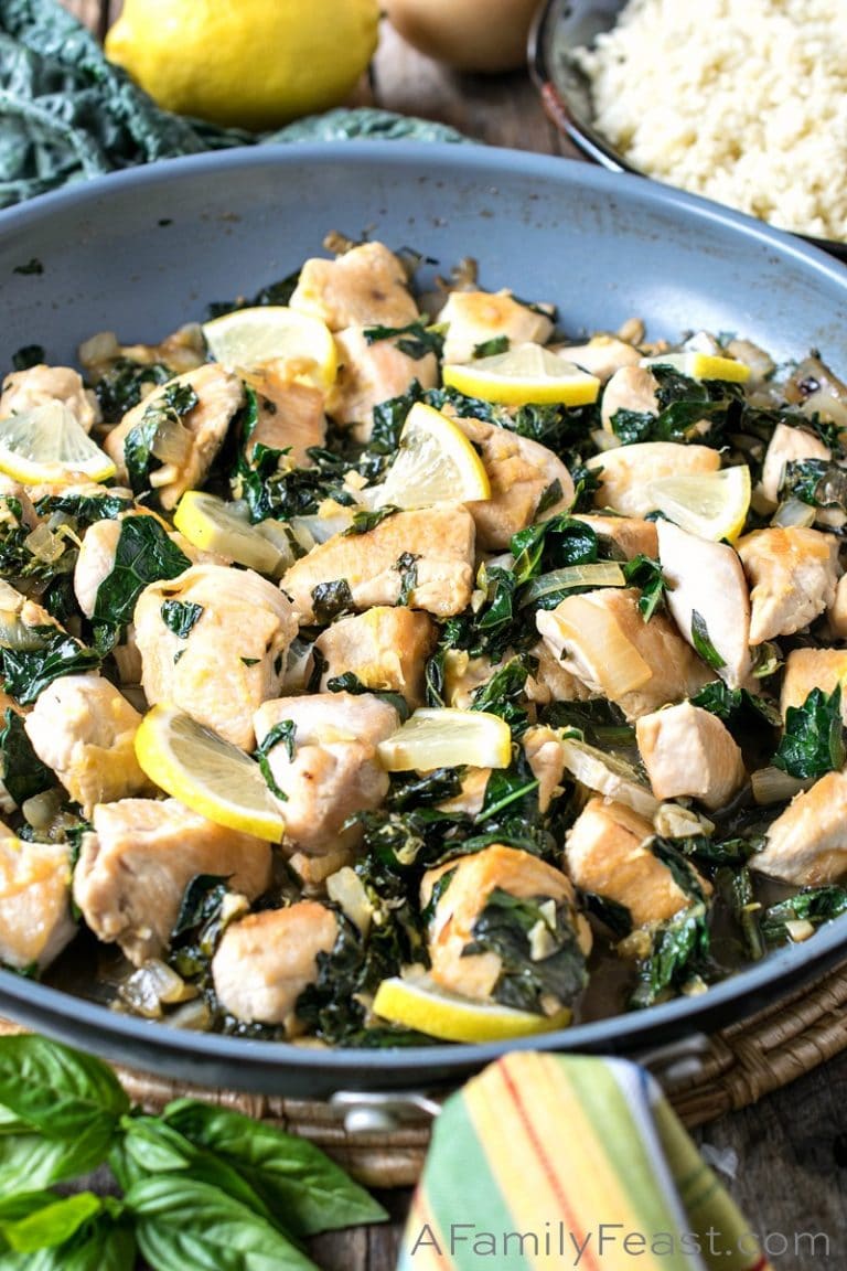 Lemon Basil Chicken with Tuscan Kale and Cauliflower Rice